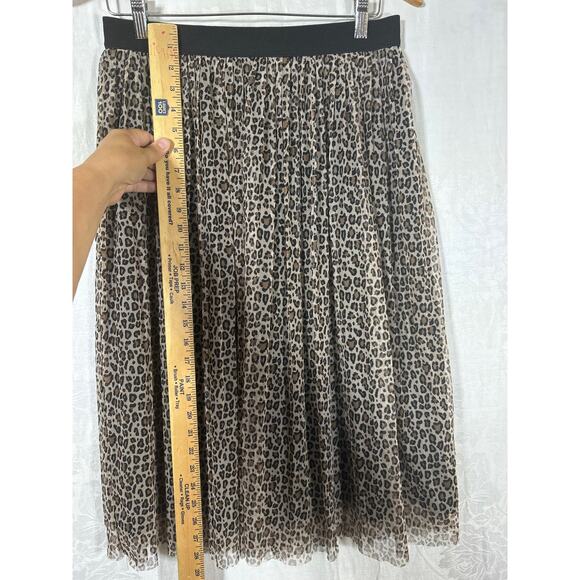 A New Day Midi Skirt Medium Brown Cheetah Print Sheer Lined Pull On - Picture 7 of 10